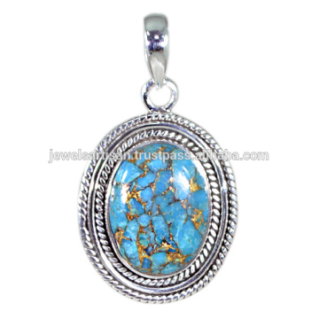 Natural Blue Copper Turquoise Gemstone 925 Sterling Silver Pendant